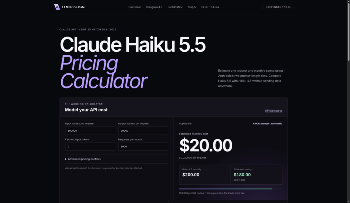 Claude Haiku 5.5 Pricing Calculator